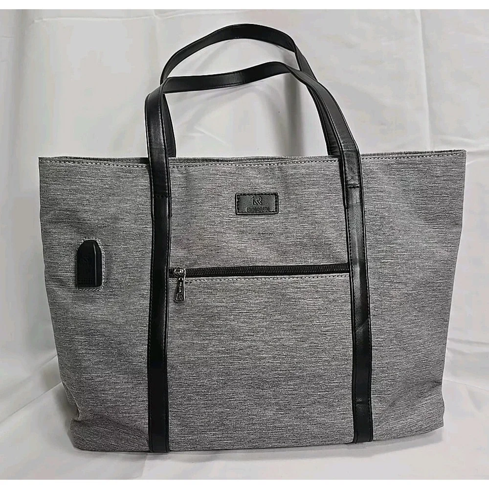 Relavel Women Gray Messenger lunch Bag gray w/satin brown lining outer‎ USB Port